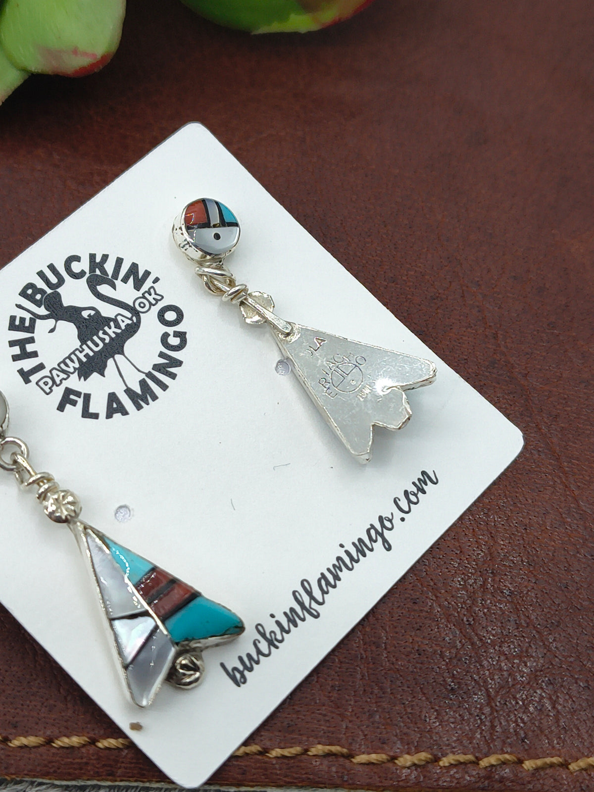 Inlay Dangle Earrings with Sunface Post by Ole Eriacho, Zuni