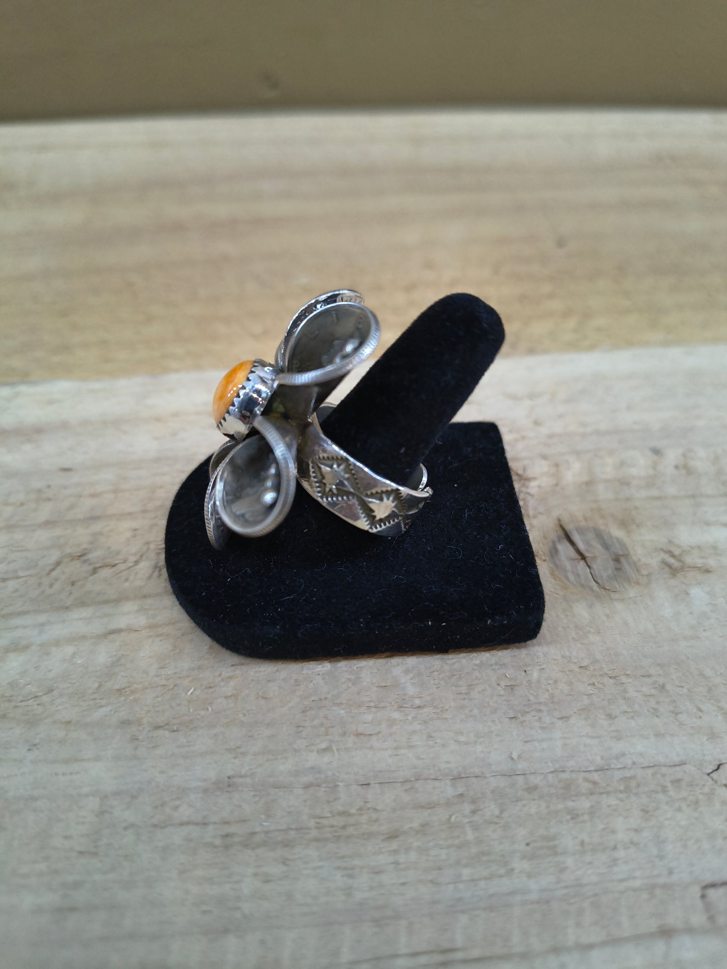 Spiny Oyster Mercury Dime Adjustable Ring by James Begay, Jr., Navajo