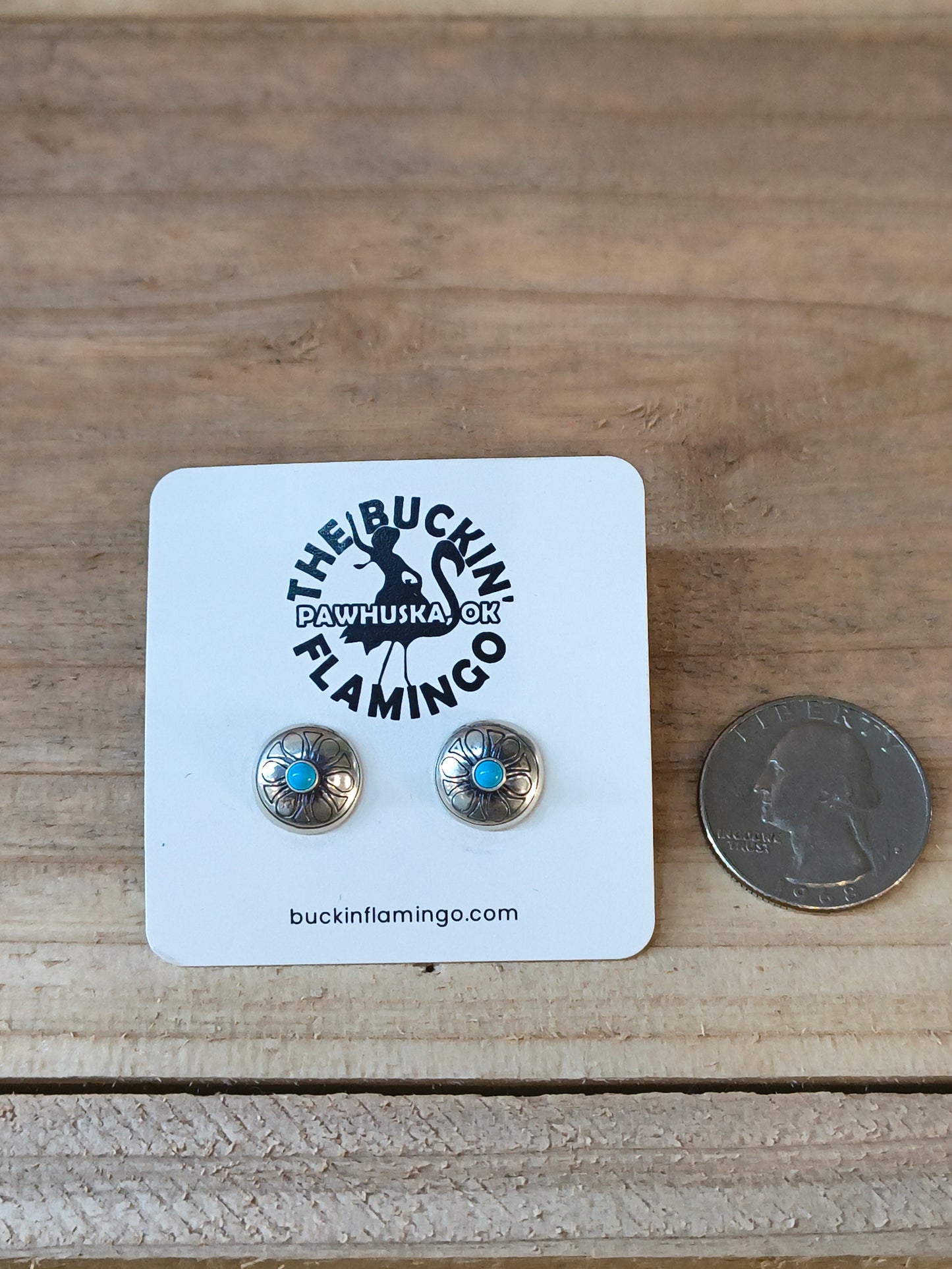 Small Stamped Concho with Turquoise Post Earrings