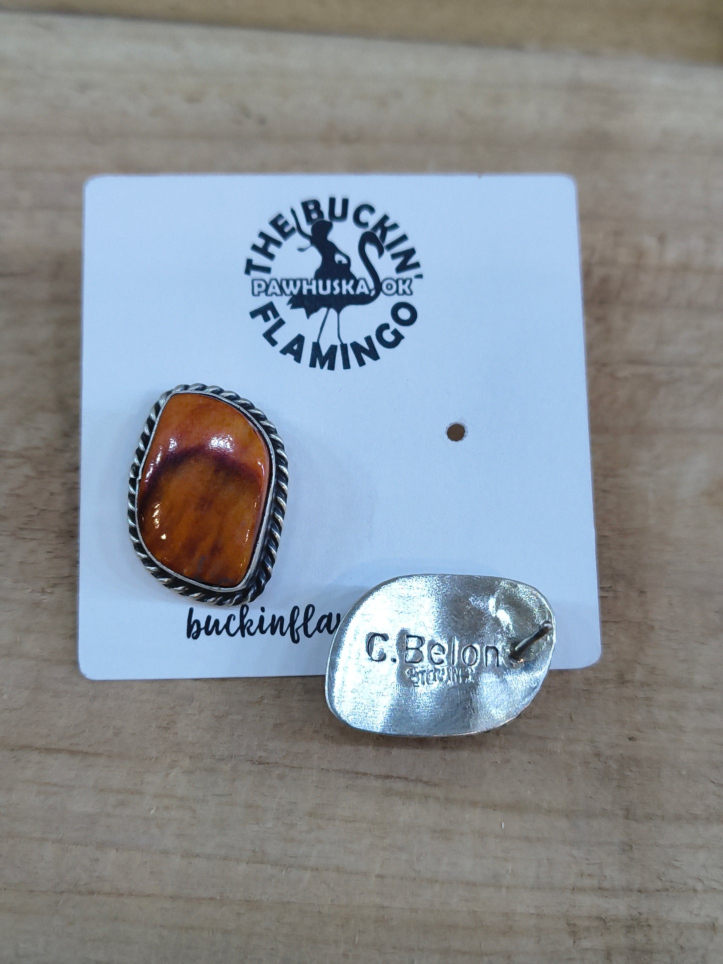 Spiny Oyster Shell Post Earrings by Chassity Belone, Navajo