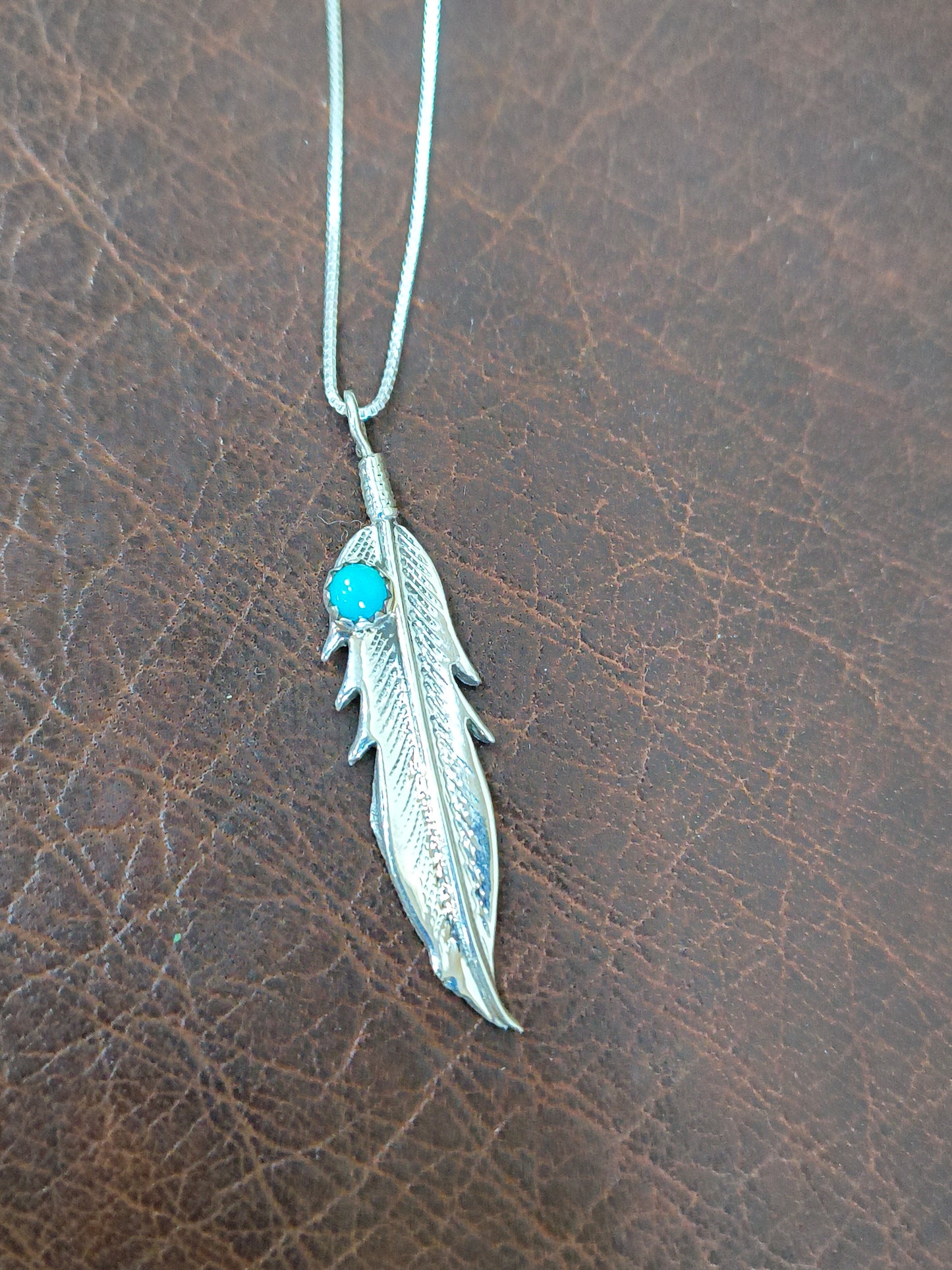 18" Feather Turquoise Necklace by Louise Joe, Navajo