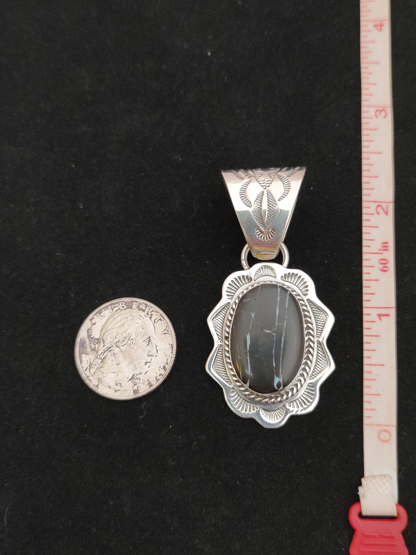 Black Buffalo Round Pendant by John Nelson, Navajo