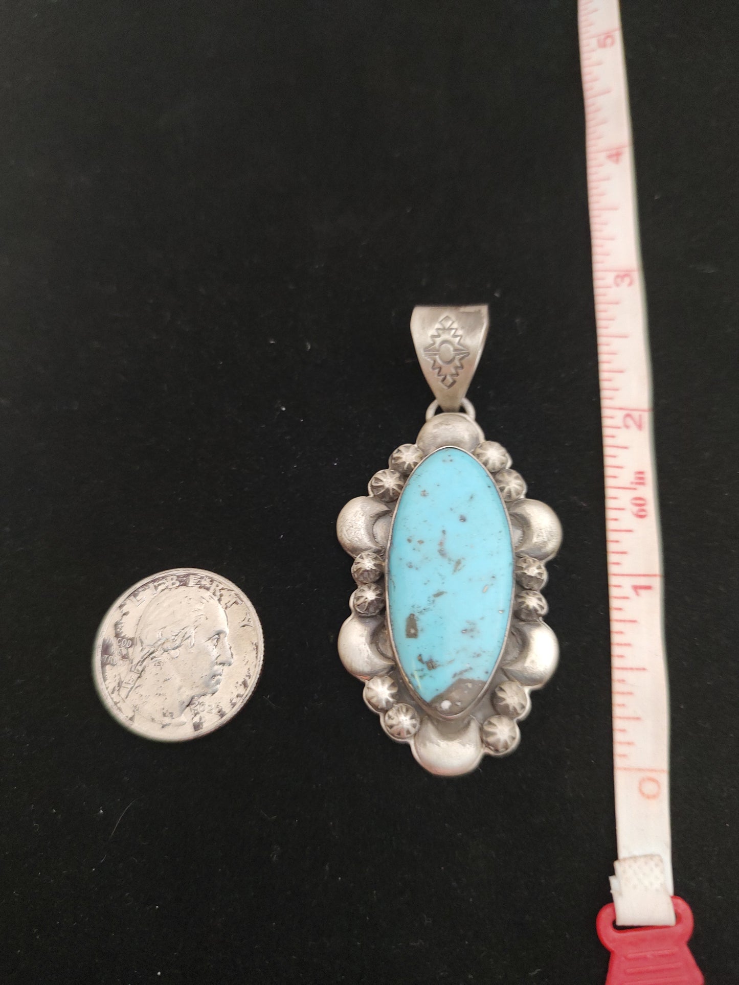 Slender Oval Kingman Turquoise Pendant