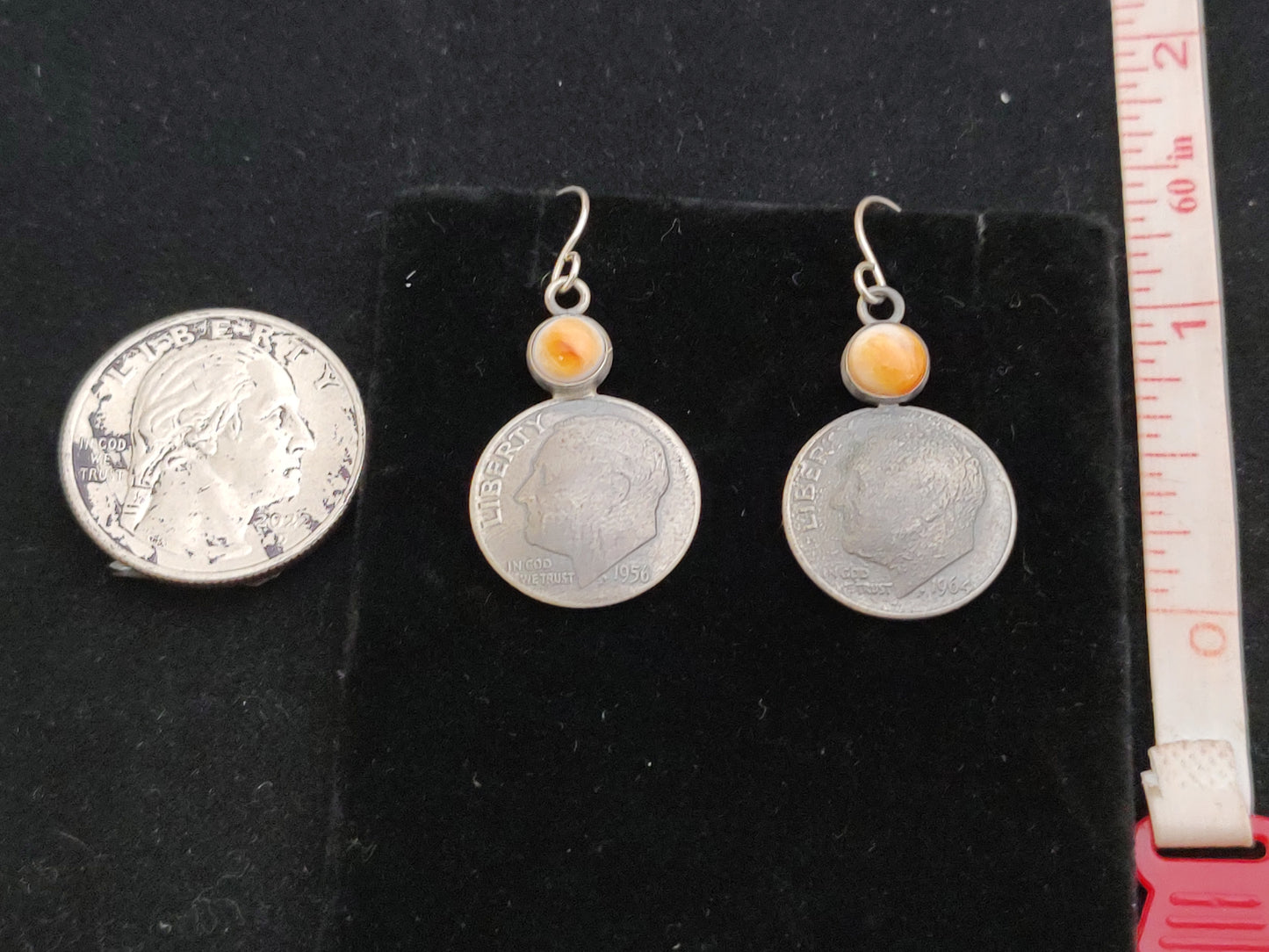 Dime with Spiny Oyster Dangle Earring