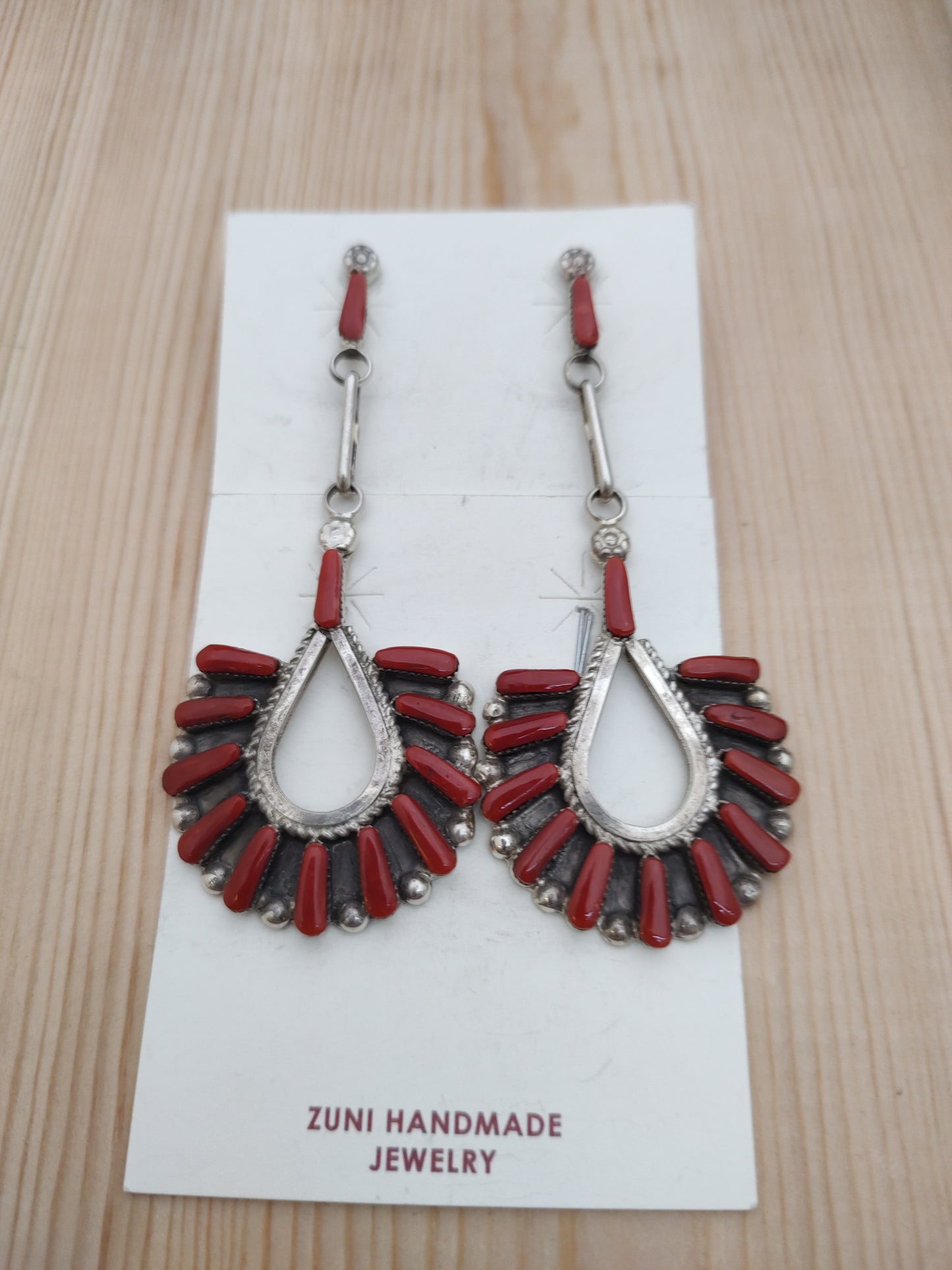 Post Earrings with Coral Long Teardrop Surrounded in More Coral