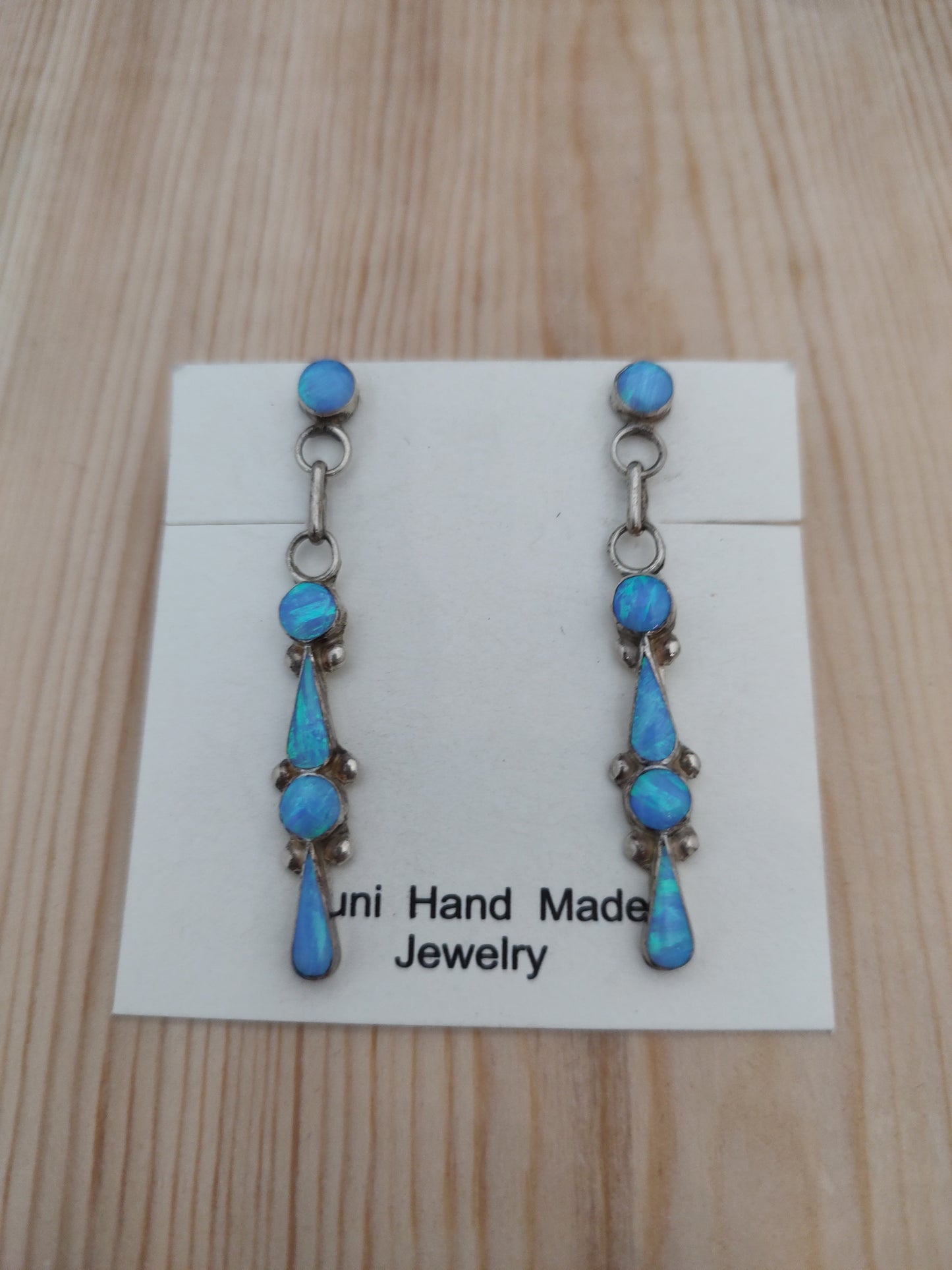 Blue Opal Dangle Post Earrings