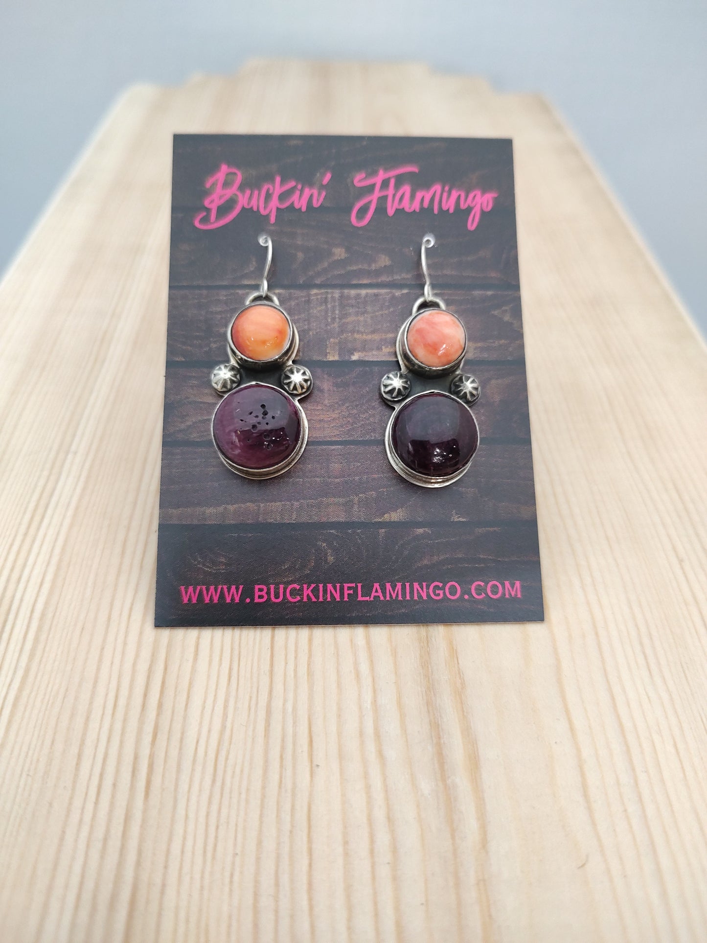Purple and Orange Spiny Oyster Dangle Hook Earrings