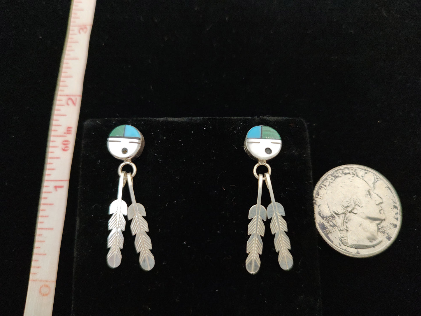 Malachite, Sleeping Beauty, Mother of Pearl and Black Jet in Post Dangle Earrings
