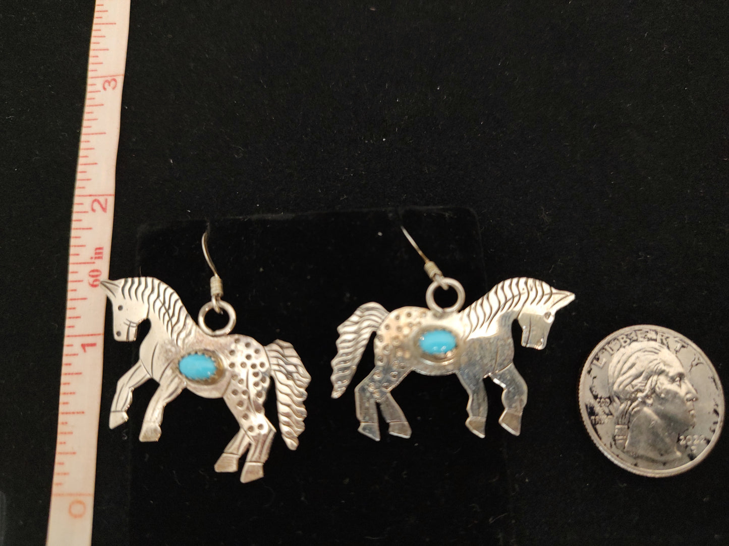 Sleeping Beauty Turquoise on Horse Dangle Hook Earrings