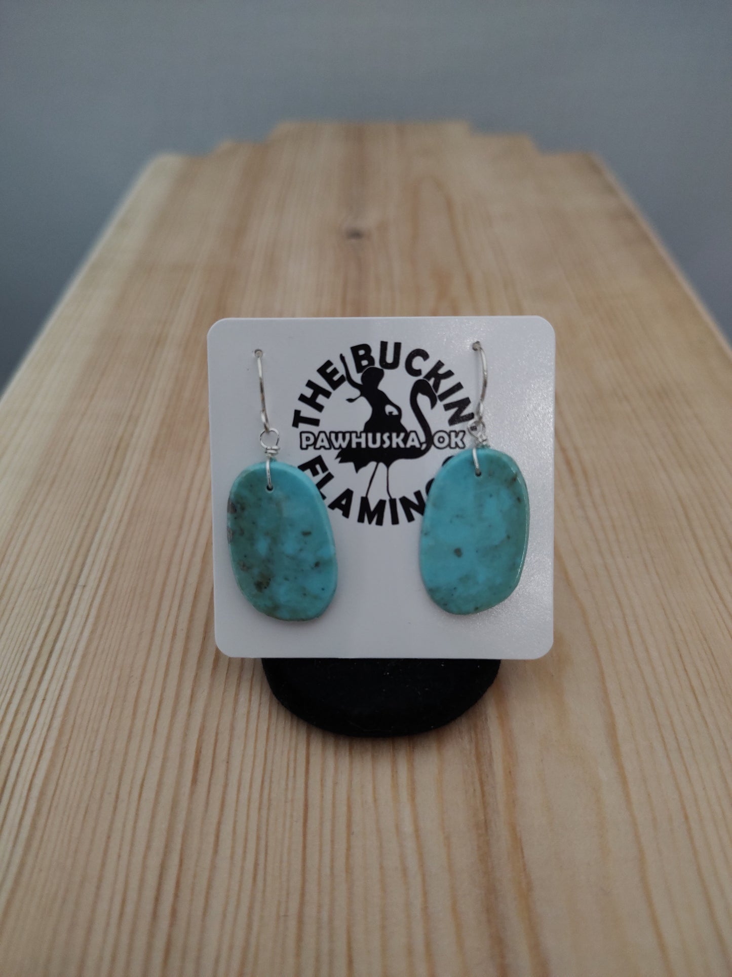 Natural Kingman Turquoise on Slab Earrings with Hooks - XL