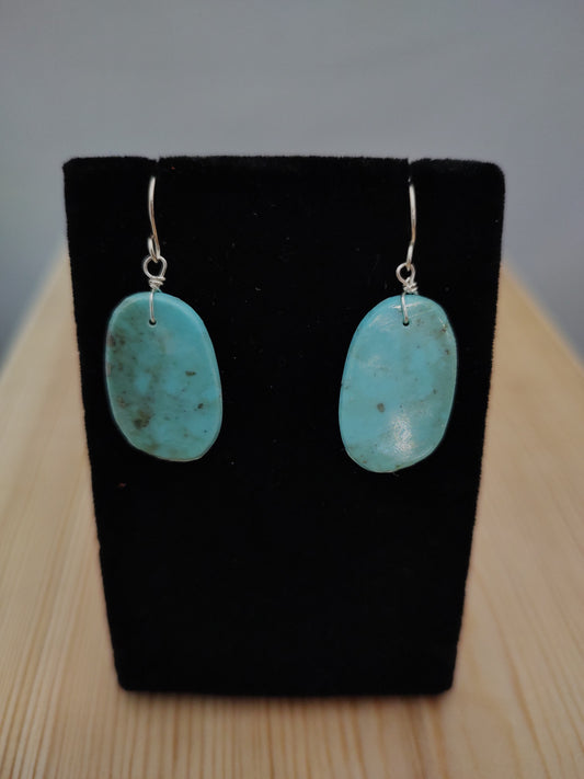 Natural Kingman Turquoise on Slab Earrings with Hooks - XL