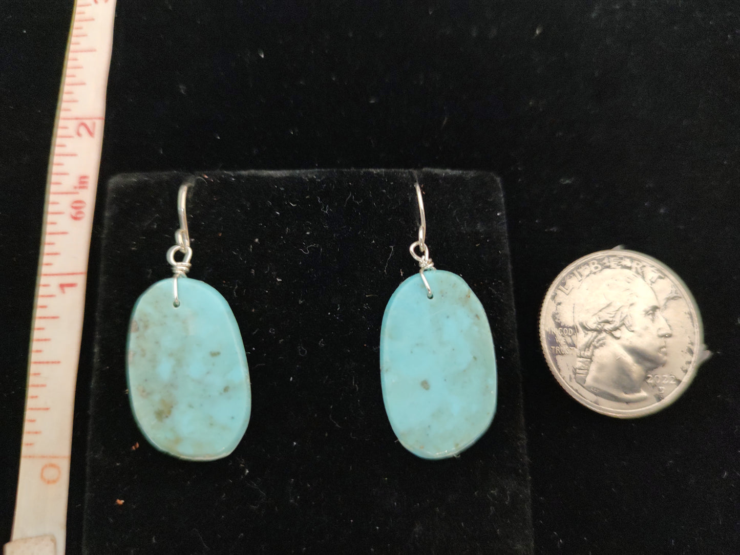 Natural Kingman Turquoise on Slab Earrings with Hooks - XL