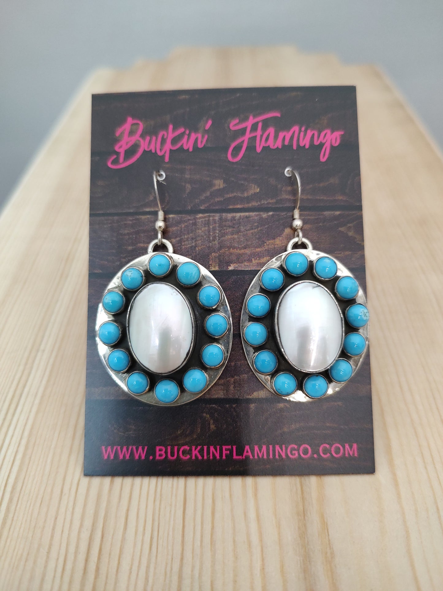 Mother of Pearl and Sleeping Beauty Turquoise Hook Earrings