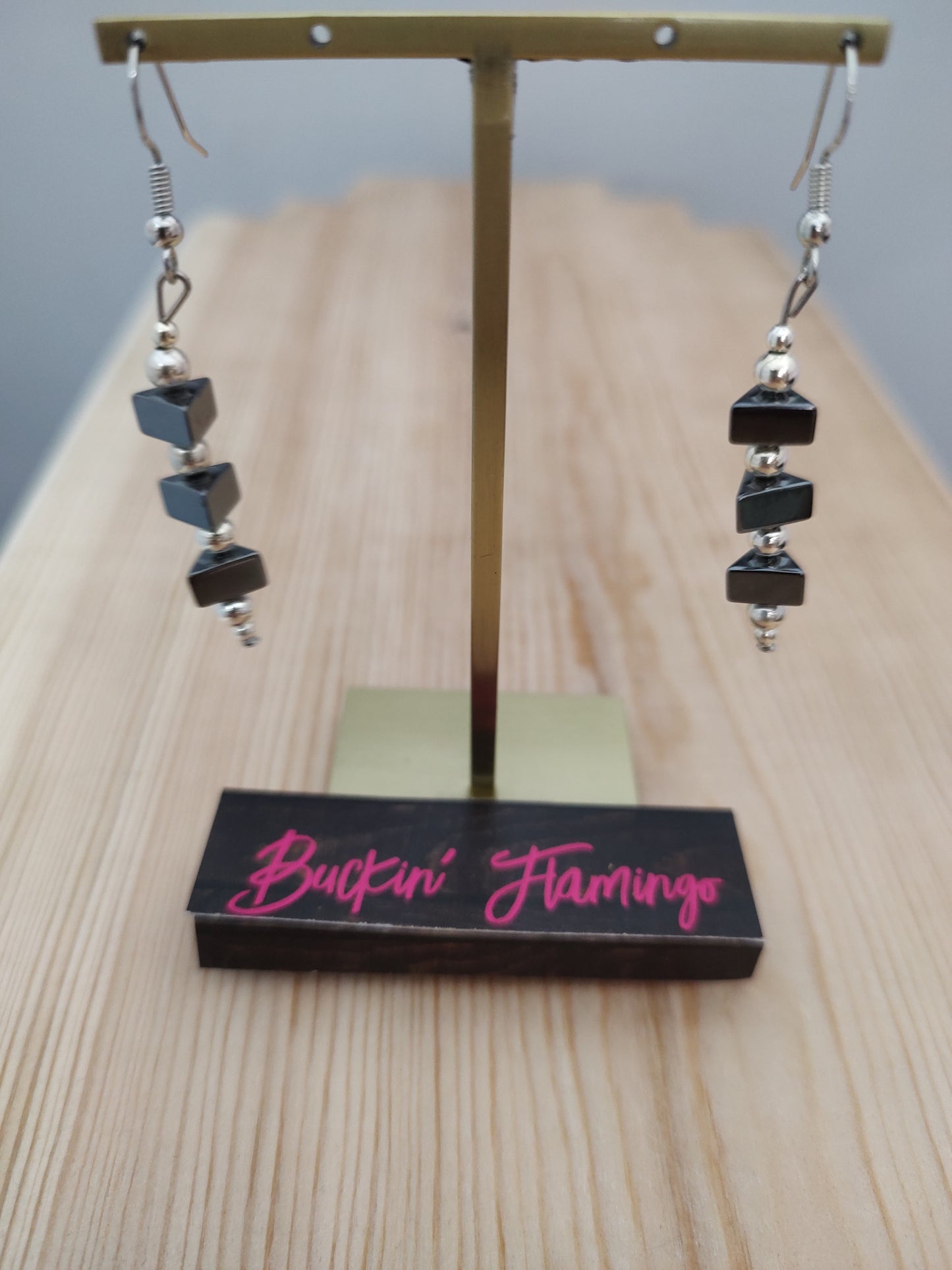 Hematite and Silver Beads on Hook Dangle Earrings