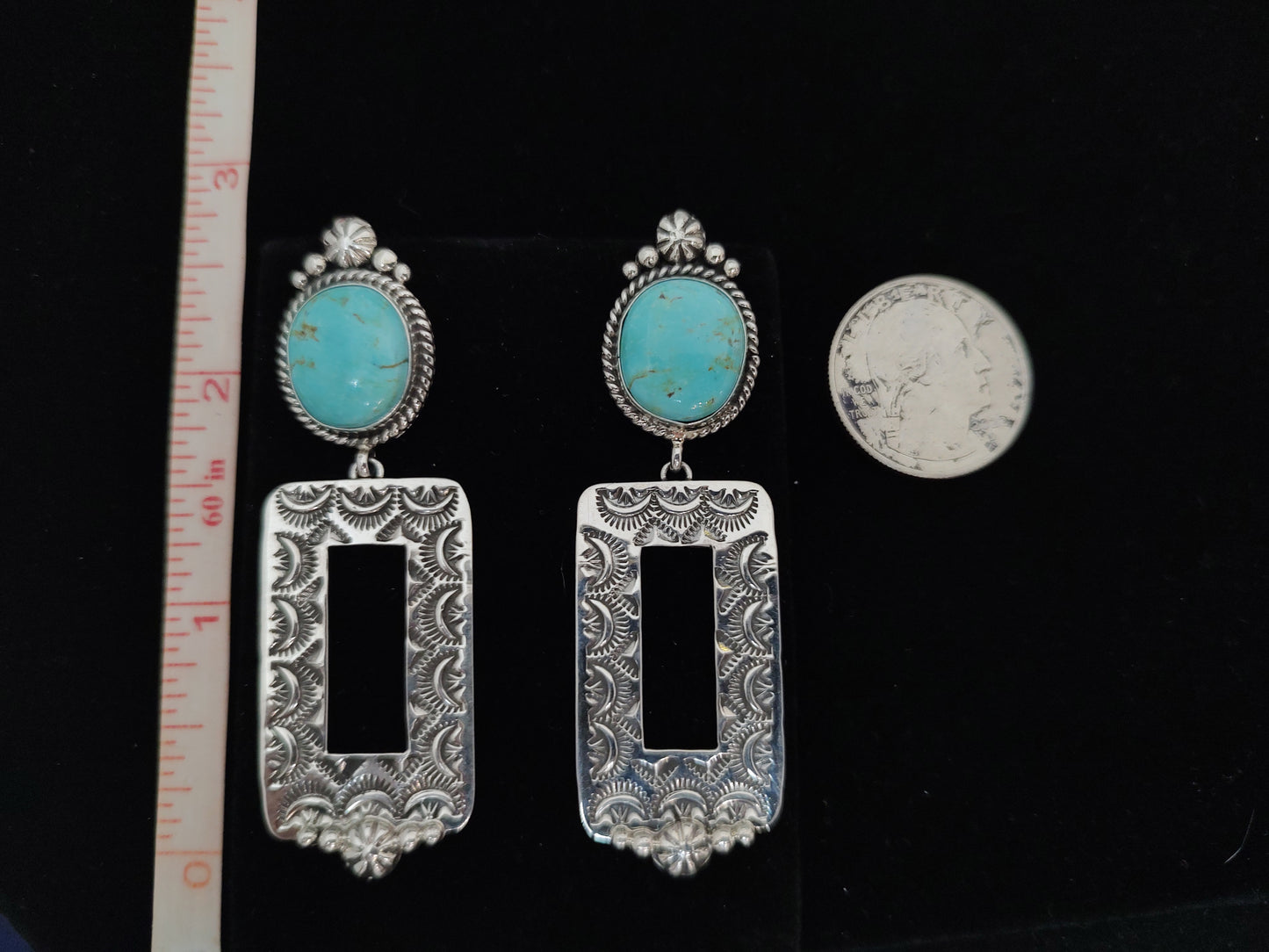 Oval Natural Kingman Turquoise Post Dangle Earrings