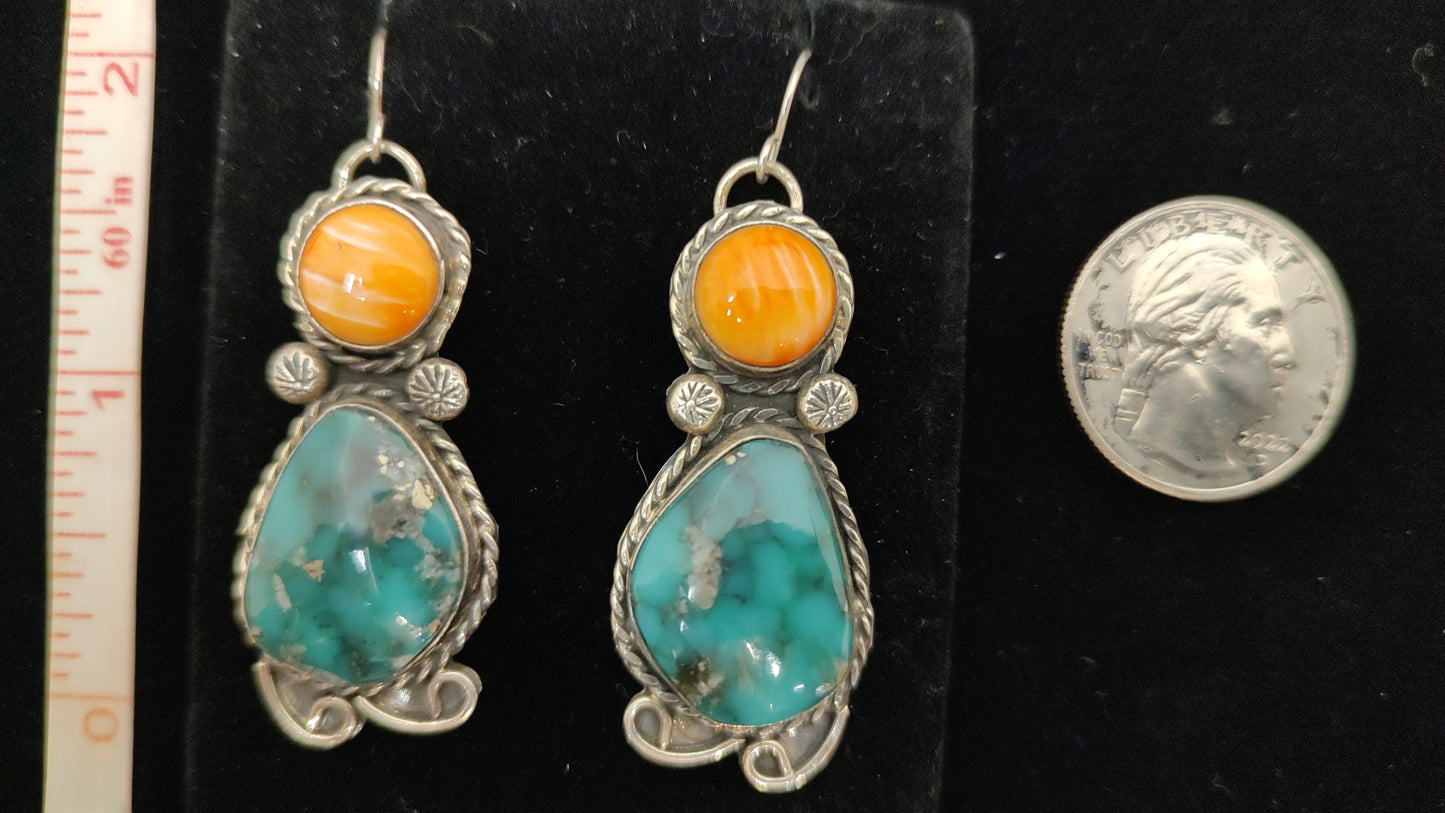 Persian Turquoise and Spiny Oyster Earrings