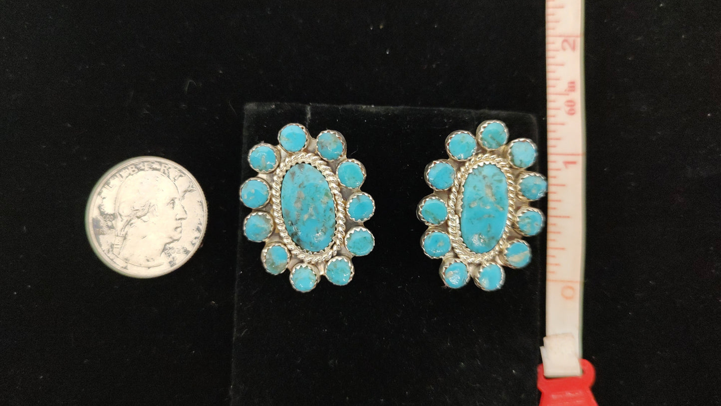 Natural Kingman Turquoise Cluster Post Earrings by Irvin Tsosie, Navajo
