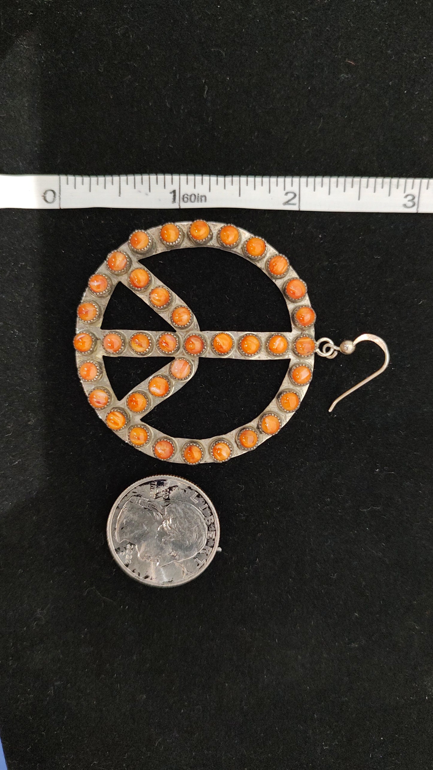 Large Peace Sign with Spiny Oyster on Hook Earrings