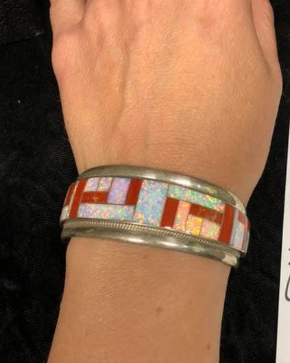 Coral and Opal Inlay Cuff