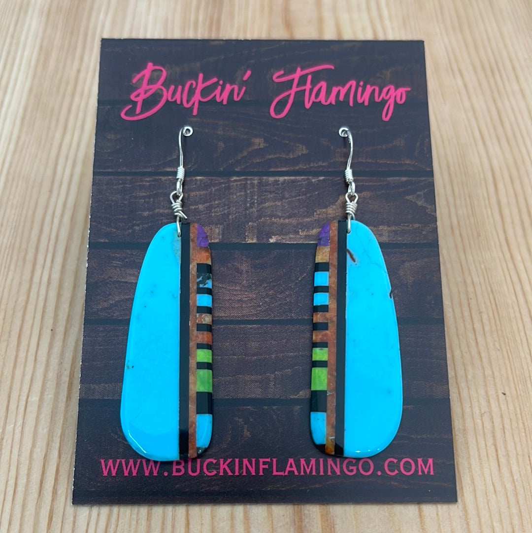 Blue Turquoise Slab Inlay Hook Earrings