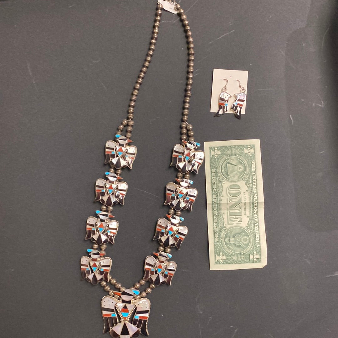 Eagle Squash Blossom Style Necklace with Matching Earrings