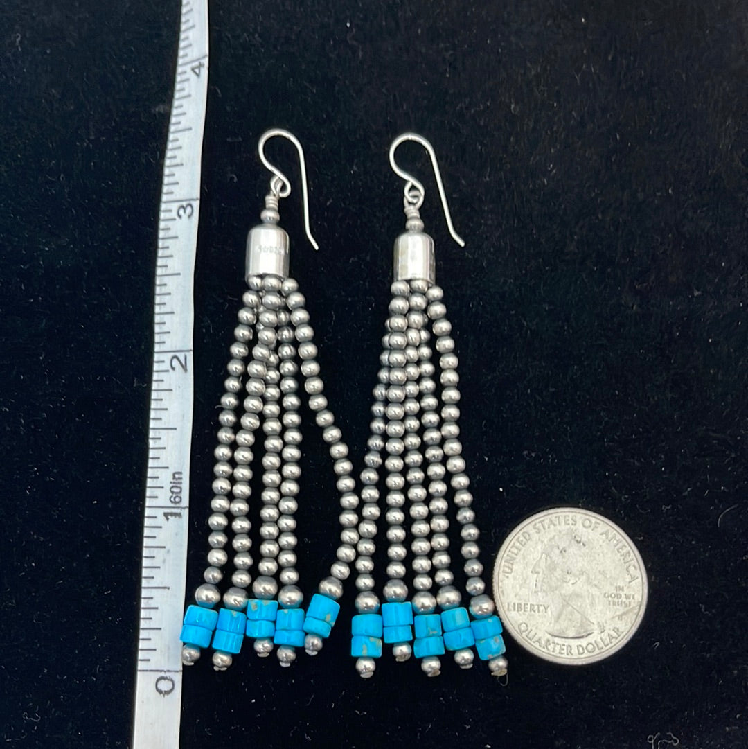 Navajo Pearls and Sleeping Beauty Turquoise Tassel Earrings