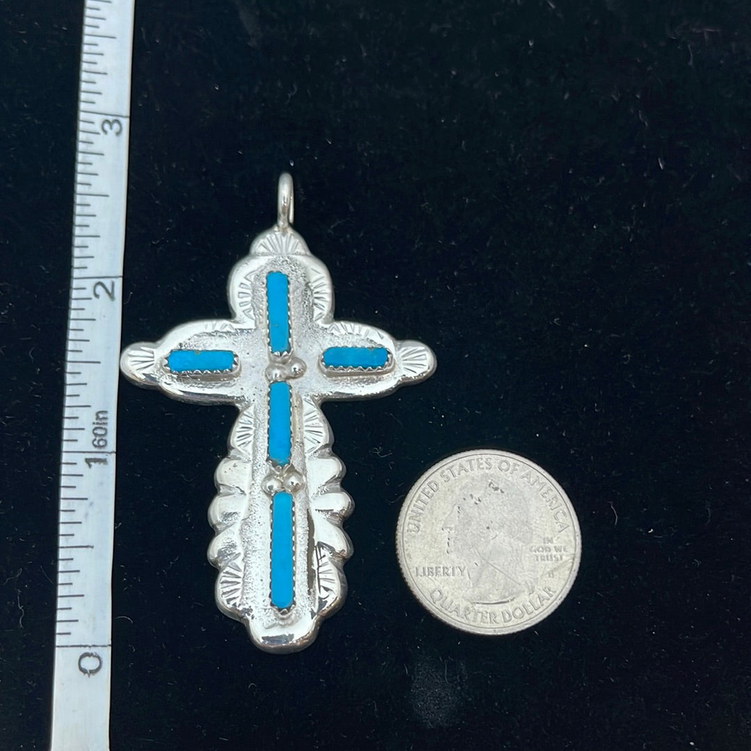 Sleeping Beauty Zuni Needlepoint Turquoise Cross Pendant