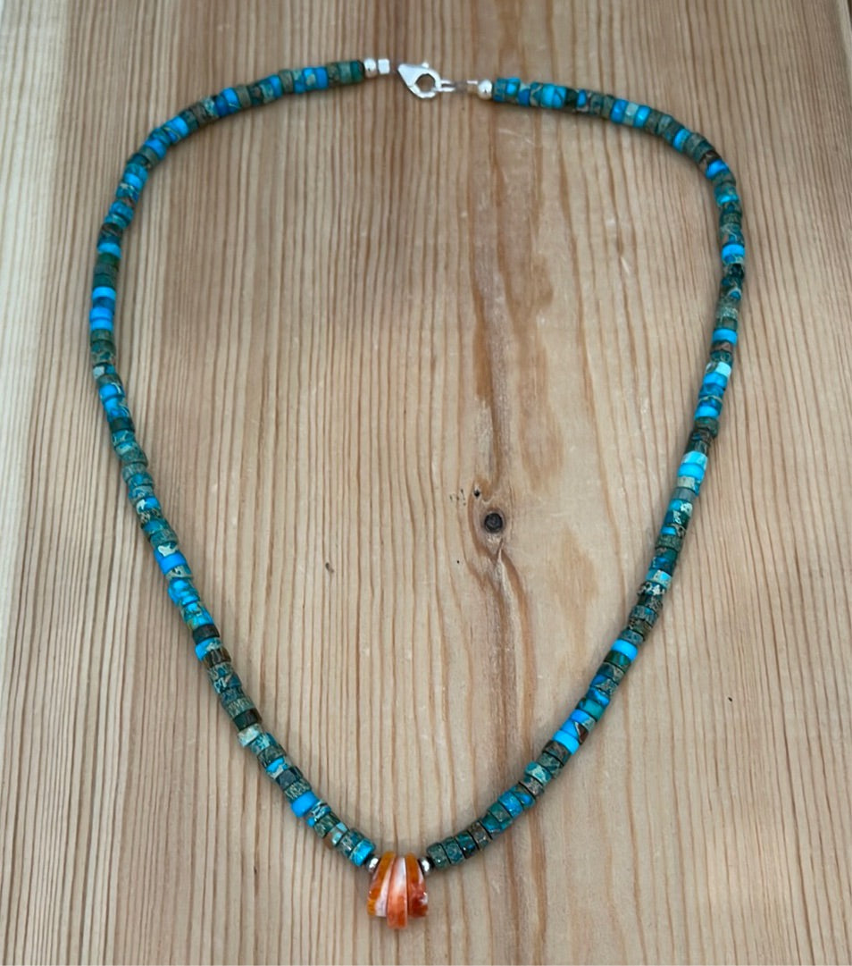 17” Necklace with Turquoise and Spiny Oyster