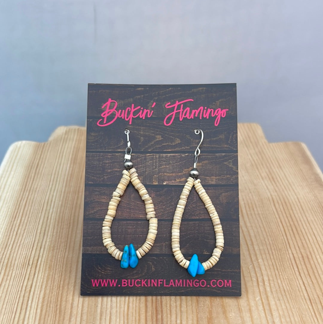 Melon Shell and Sleeping Beauty Turquoise on Hook Earrings