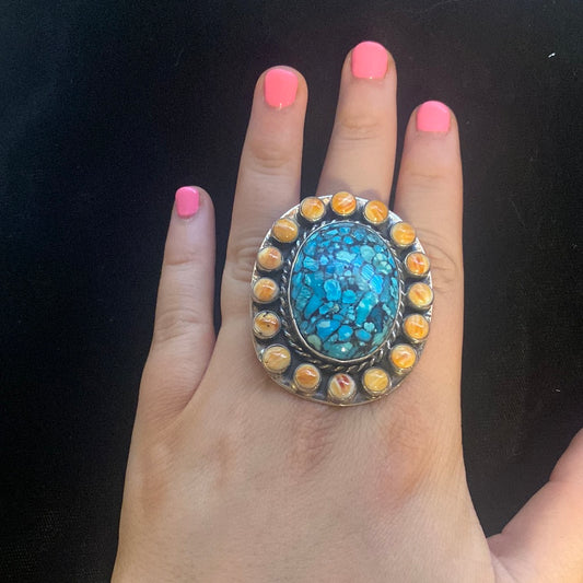 Chip Sleeping Beauty Turquoise and Spiny Oyster Ring
