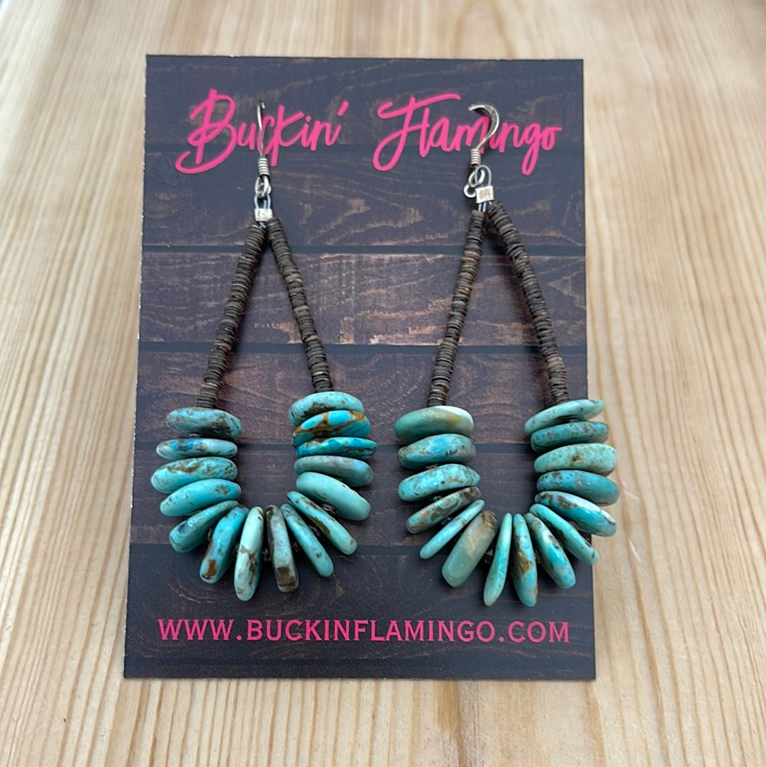 Kingman Turquoise with Pin Shell Dangle Earrings