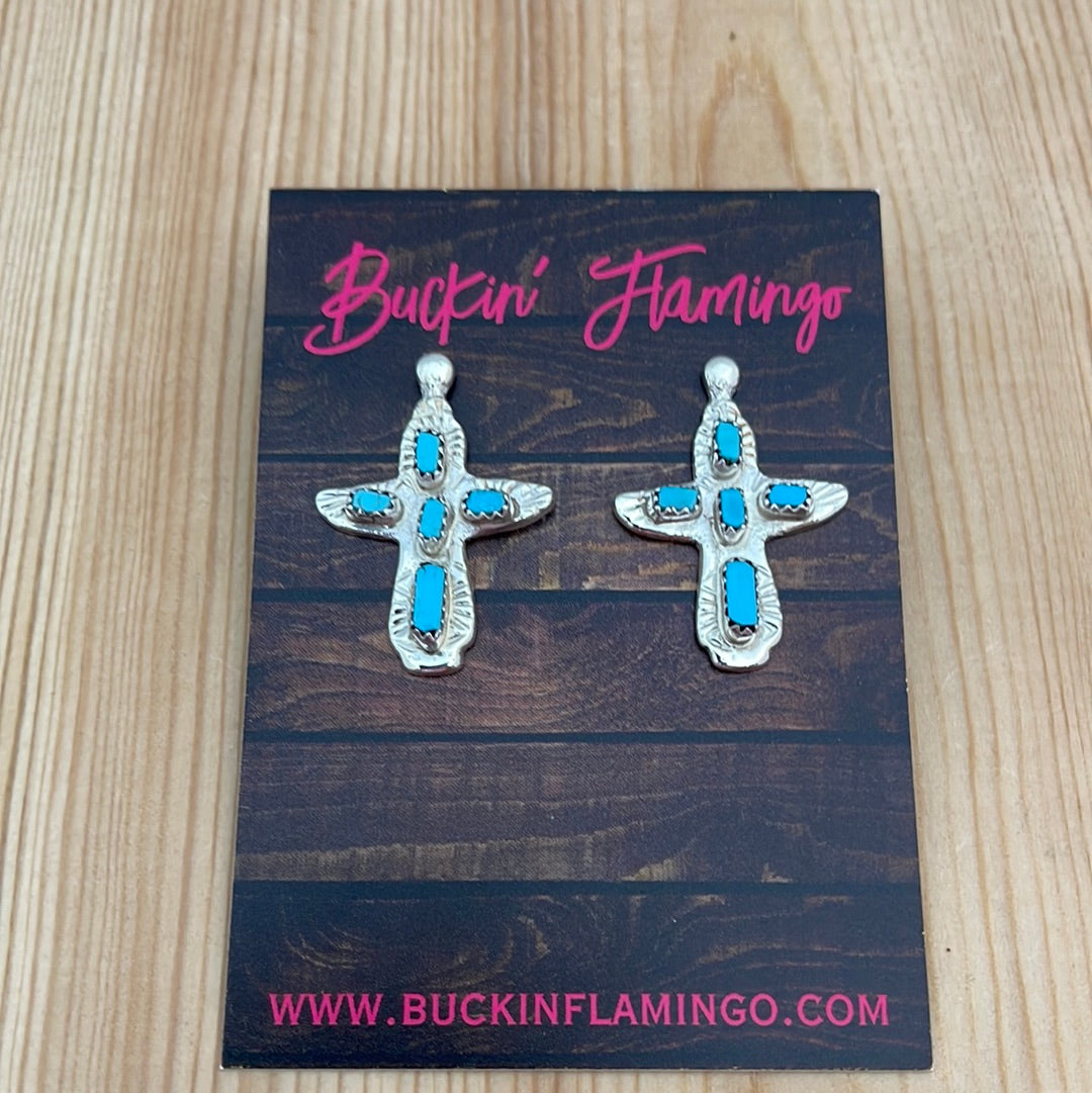 Sleeping Beauty Turquoise in Cross on Post Earrings
