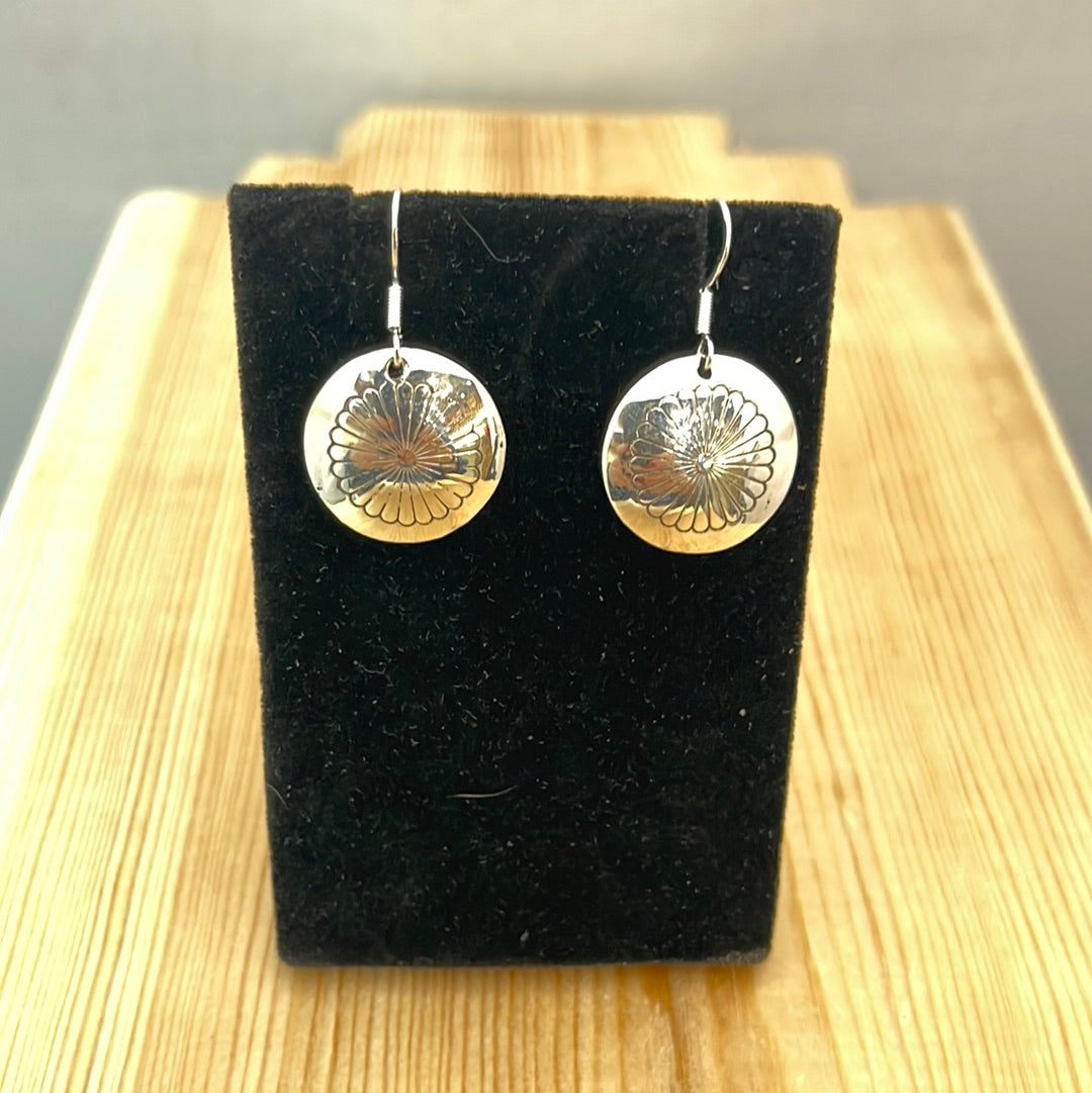 Silver Pillow Bead Necklace 25.5" & Earrings Set
