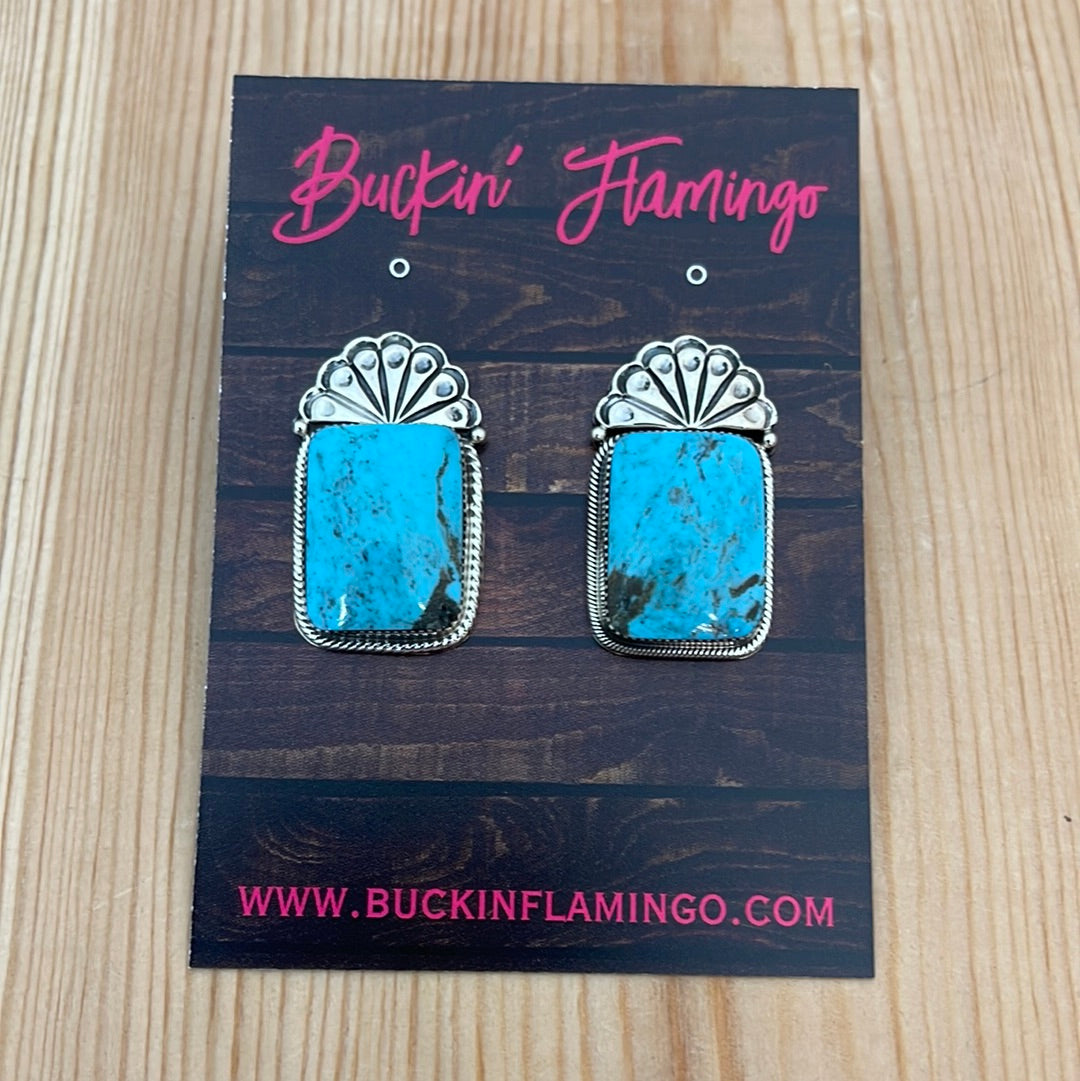 LOT 48 1/11 Kingman Turquoise Post Fan Earrings
