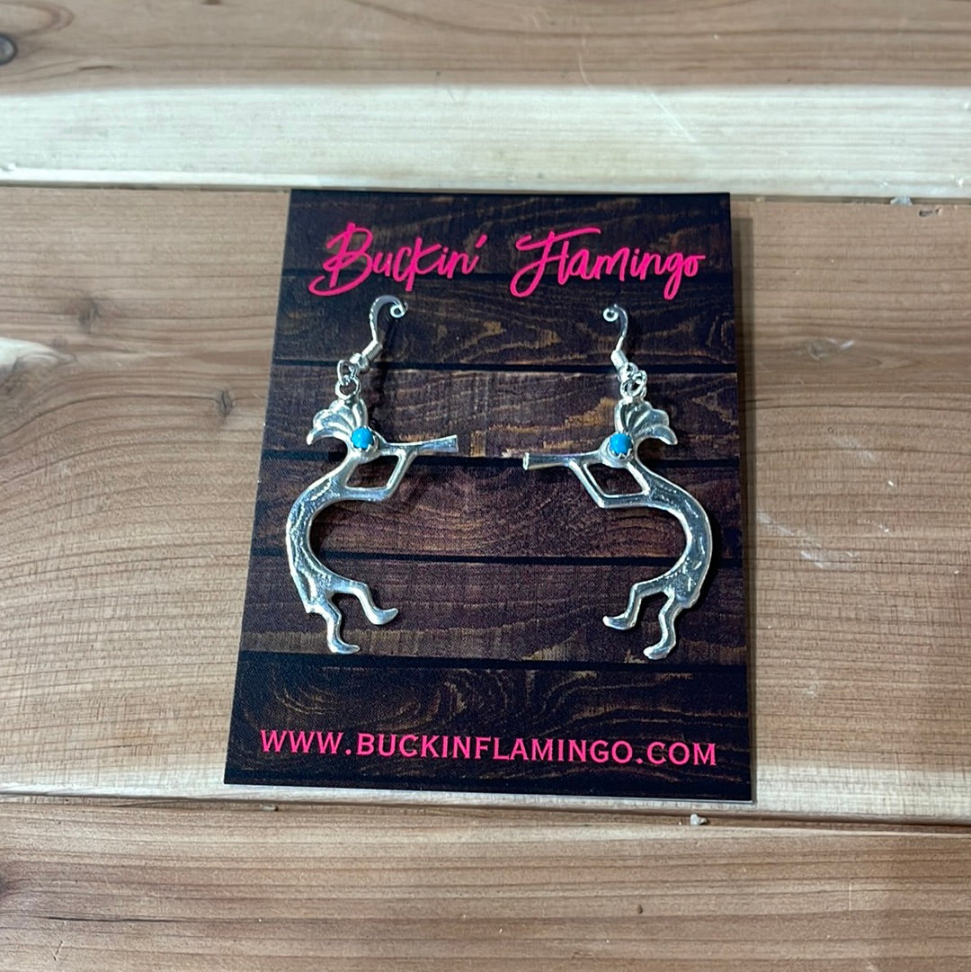Sleeping Beauty Turquoise on Silver Kokopelli Earring with Hooks