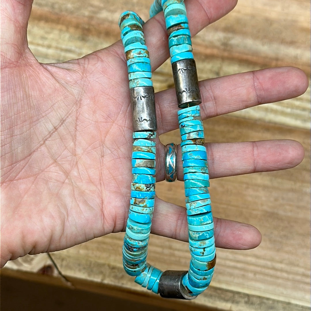 Vintage Royston Turquoise Large Cut Heishi Bead Necklace