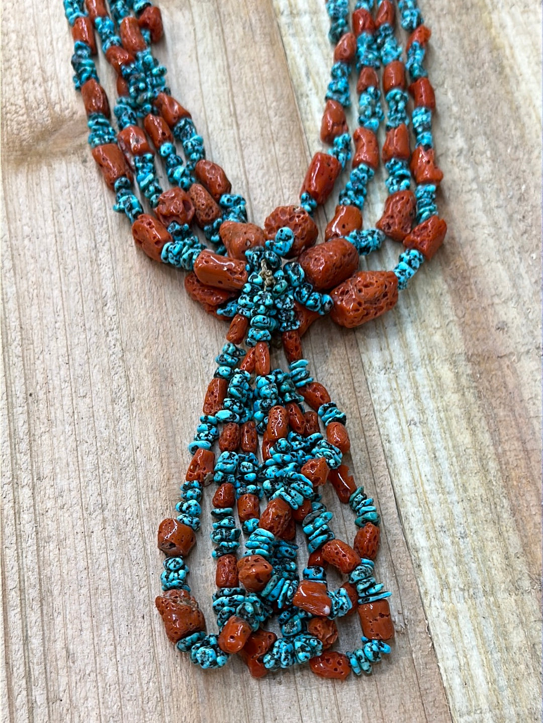 Vintage 4 Strand Turquoise & Coral Santo Domingo Necklace with Jacla