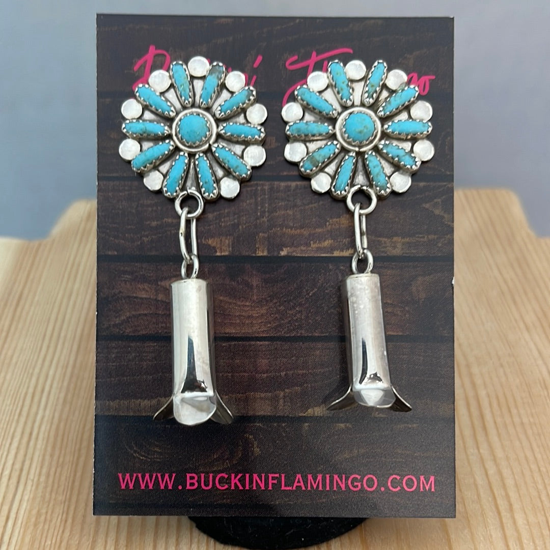 Sleeping Beauty Needlepoint Turquoise Cluster Earrings with Blossom