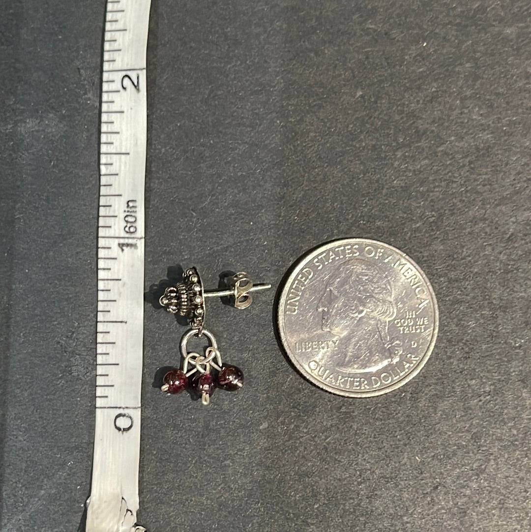 Silver Post Dangle Earrings with Garnet