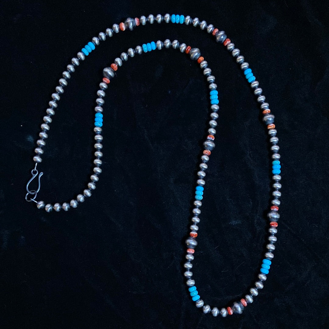 40" Navajo Pearls with Turquoise and Spiny Oyster