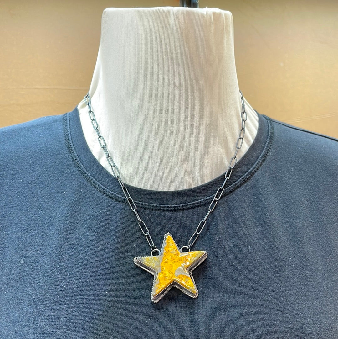 Bumblebee Jasper Star Necklace by Boyd J. Ashley, Navajo