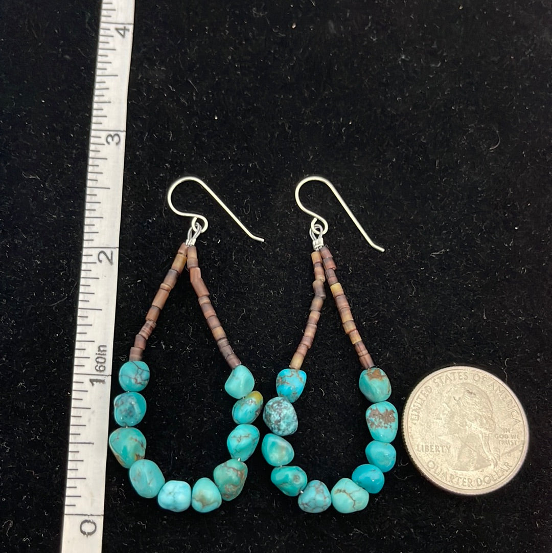 Kingman Turquoise with Pin Shell Dangle Earrings