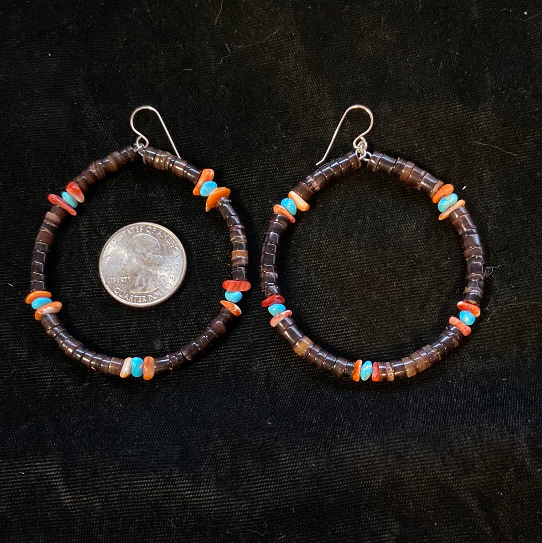 Spiny Oyster and Turquoise Hoop Earrings