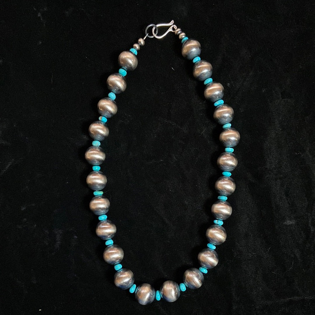 20" 16mm Navajo Pearl and Sleeping Beauty Turquoise Necklace
