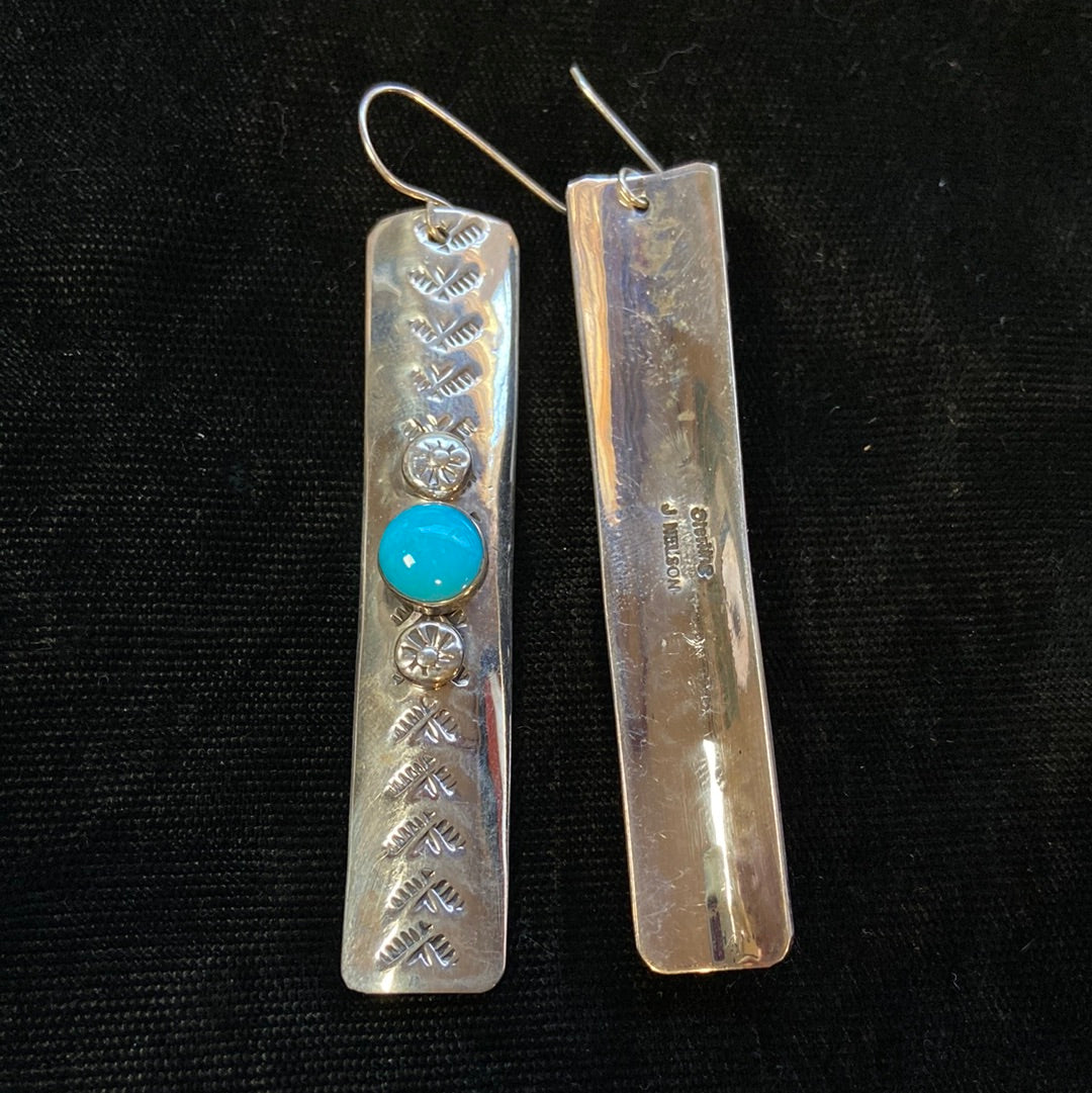 Silver Stamped and Turquoise Earrings