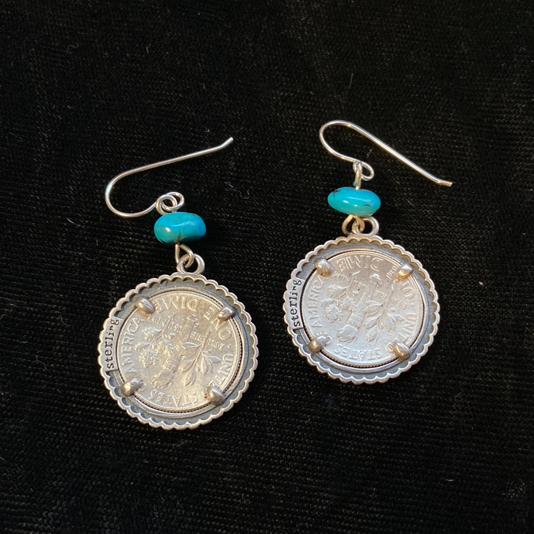 1964 Silver Dimes with Hubei Turquoise