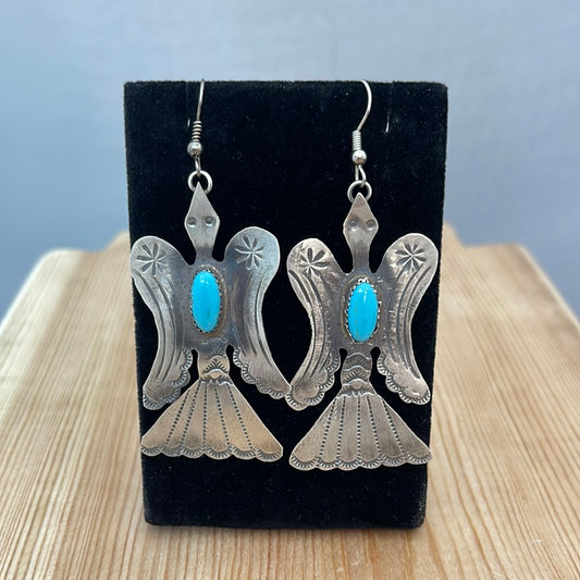 Sleeping Beauty Turquoise in Sterling Silver Bird Hook Earrings