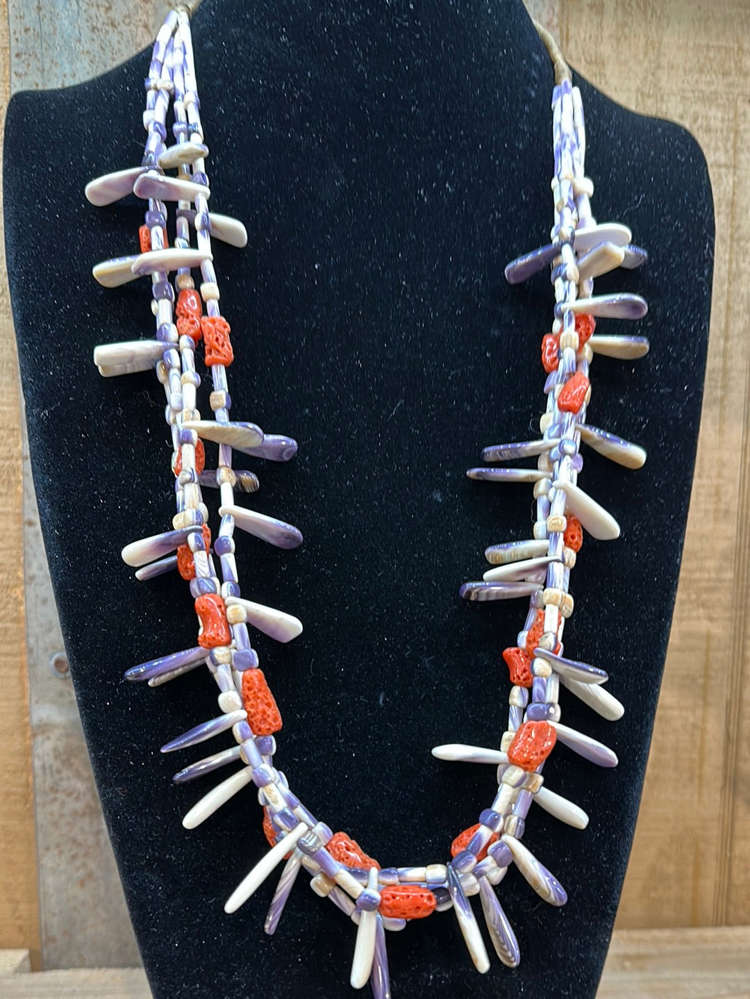 Wampum and Coral Santo Domingo 4 Strand Necklace