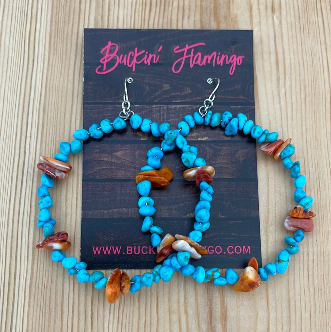 Kingman Turquoise & Spiny Oyster Hoop Earrings