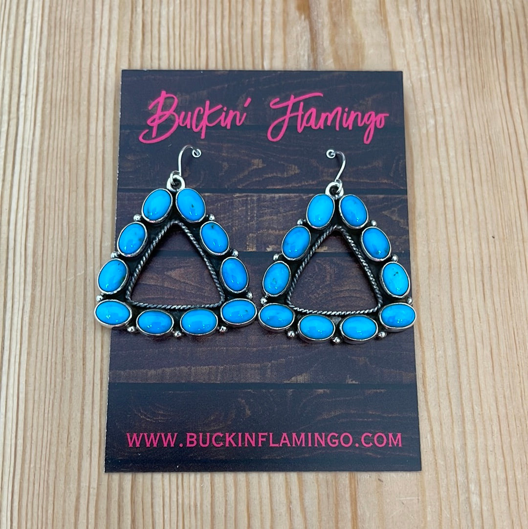 Sleeping Beauty Turquoise on Silver Rope Triangles Hook Earrings